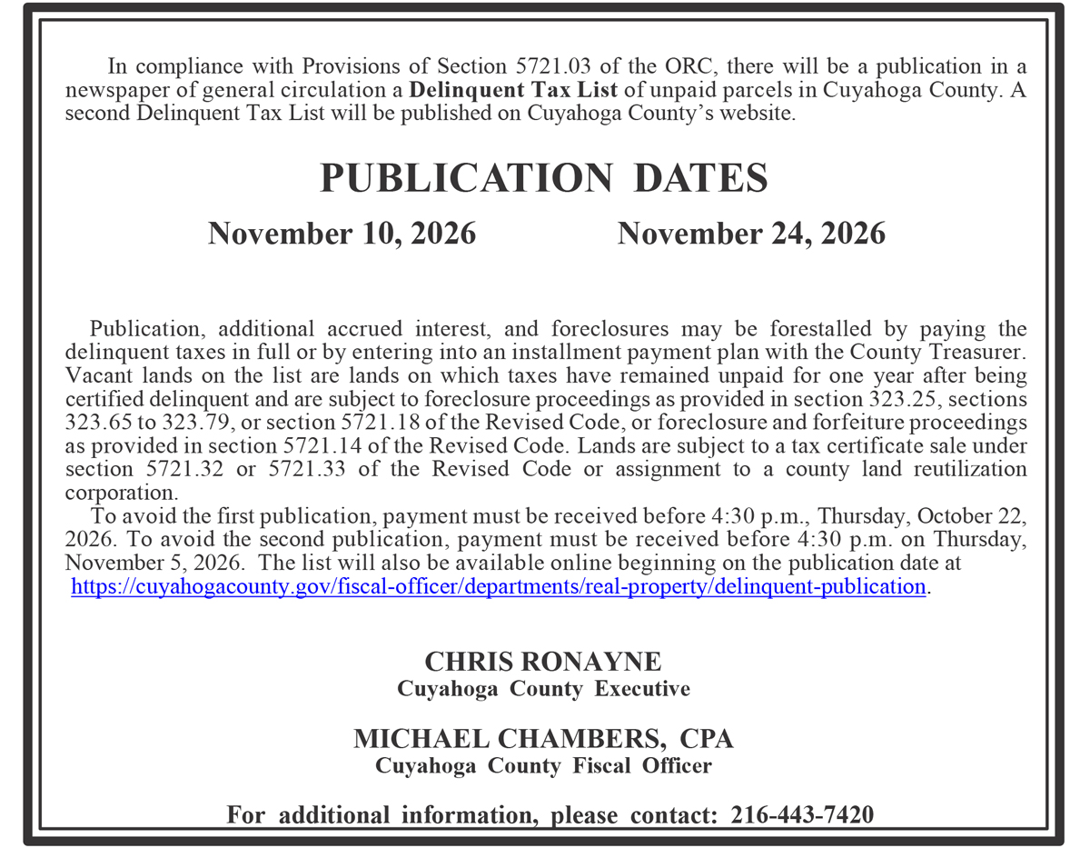 2026 Delinquent Tax Publication Dates